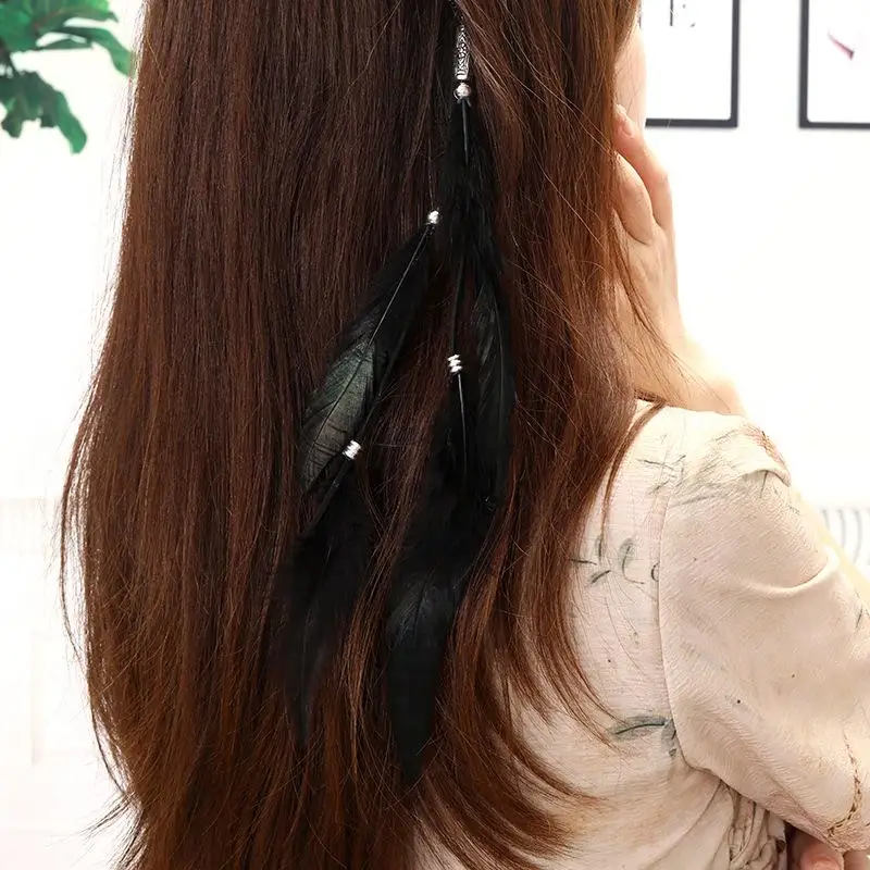 Festive Women's Masquerade Feather Hairband, Bohemian Indian Prom Gypsy Headwear with Long Tassel Hair Decorations