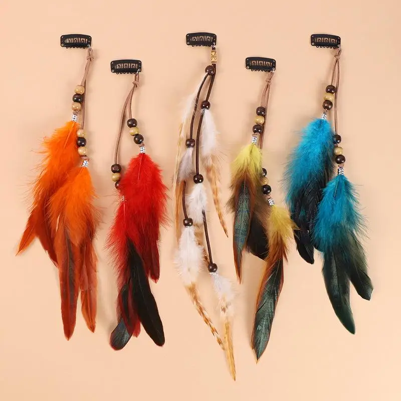Festive Women's Masquerade Feather Hairband, Bohemian Indian Prom Gypsy Headwear with Long Tassel Hair Decorations