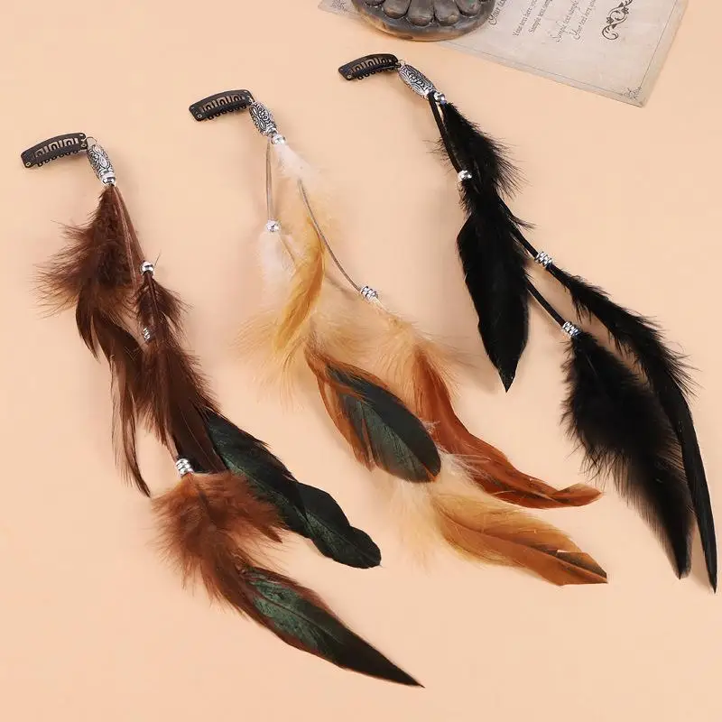 Festive Women's Masquerade Feather Hairband, Bohemian Indian Prom Gypsy Headwear with Long Tassel Hair Decorations