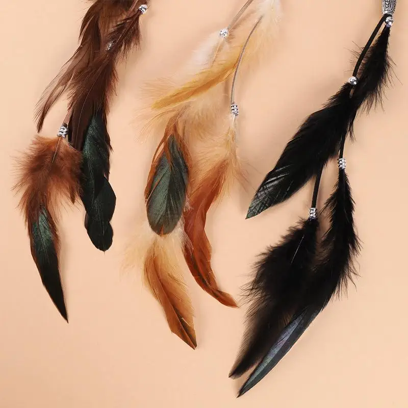 Festive Women's Masquerade Feather Hairband, Bohemian Indian Prom Gypsy Headwear with Long Tassel Hair Decorations