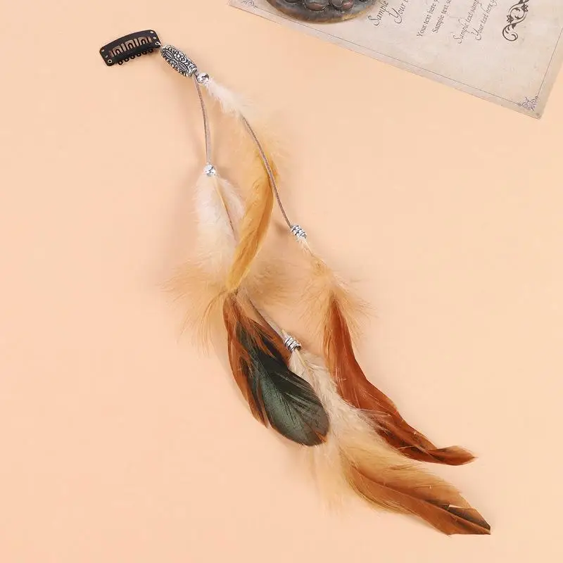 Festive Women's Masquerade Feather Hairband, Bohemian Indian Prom Gypsy Headwear with Long Tassel Hair Decorations