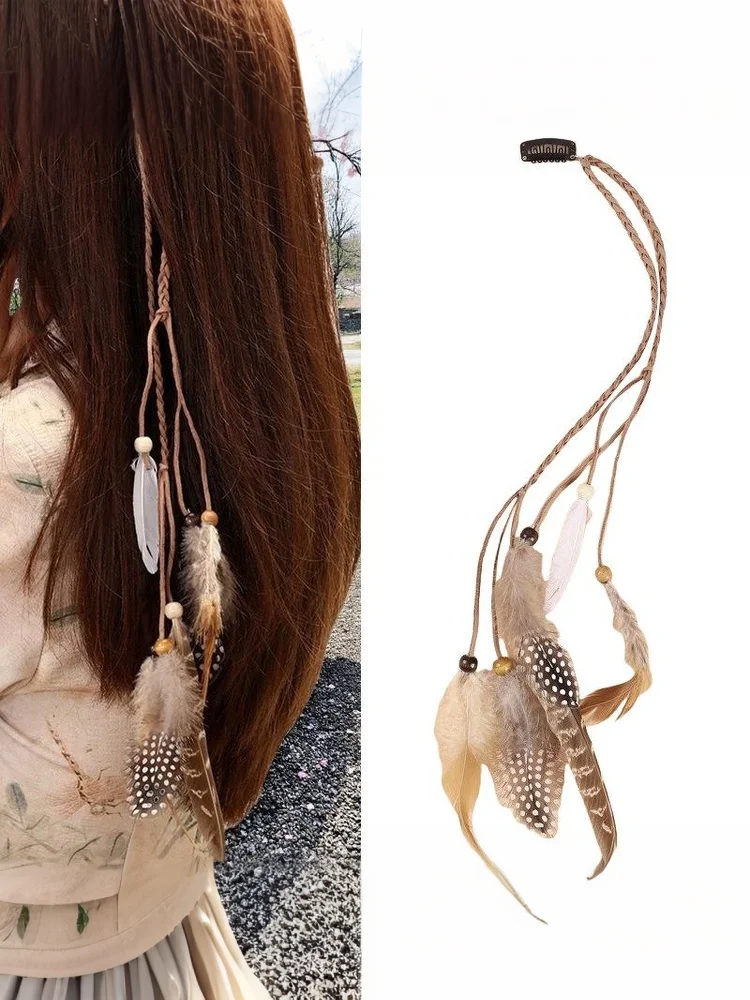 Festive Women's Masquerade Feather Hairband, Bohemian Indian Prom Gypsy Headwear with Long Tassel Hair Decorations