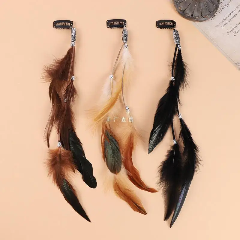 Festive Women's Masquerade Feather Hairband, Bohemian Indian Prom Gypsy Headwear with Long Tassel Hair Decorations
