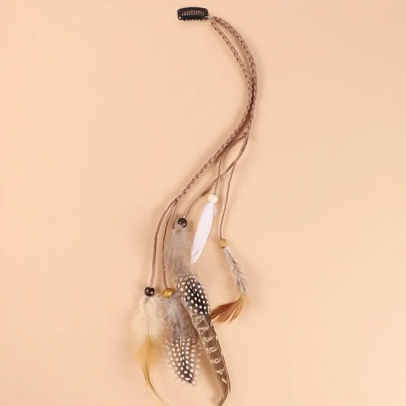 Festive Women's Masquerade Feather Hairband, Bohemian Indian Prom Gypsy Headwear with Long Tassel Hair Decorations