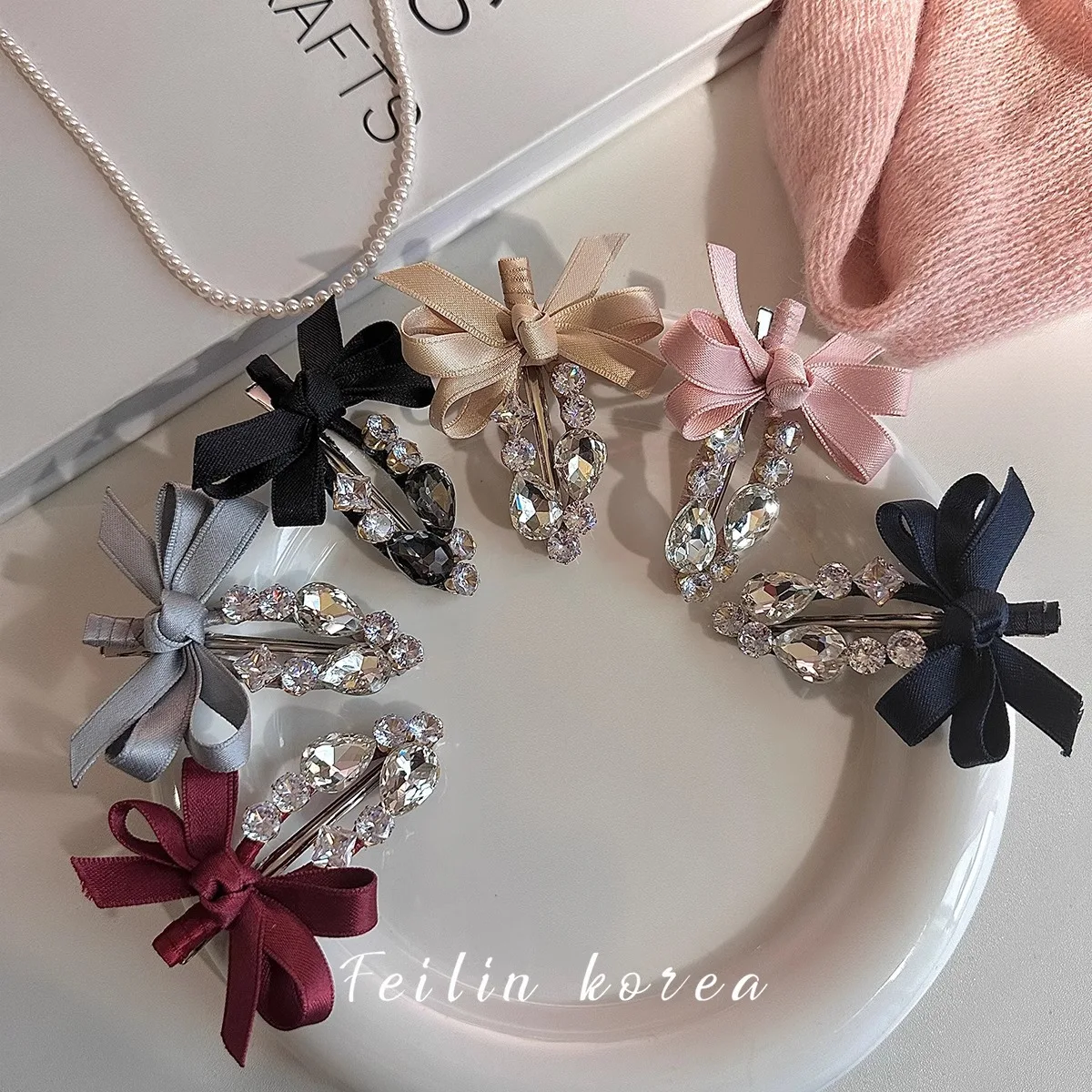 1 Pcs Women's Hair Clip Korean Rhinestone Bow Fabric Simple Fashionable Versatile Hair Pins Sweet Cute Hair Accessories For Girl