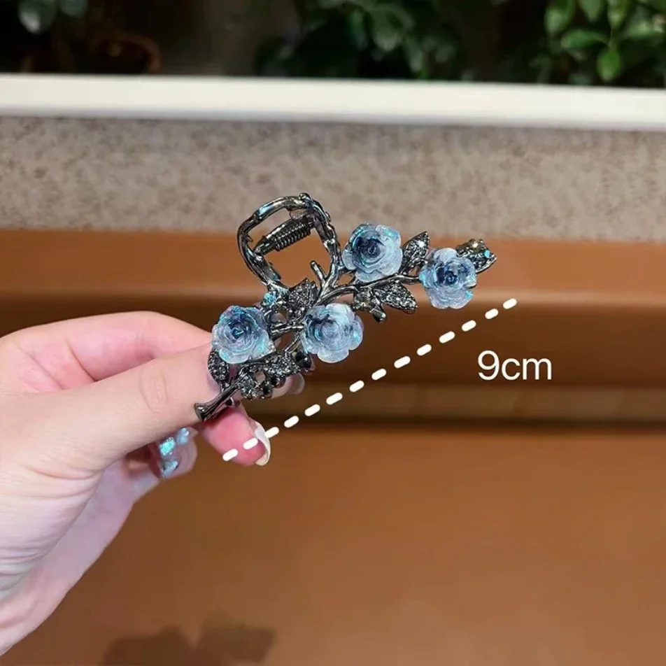 New Female Camellia Flower Grab Clip Retro Ponytail Braid Crab Metal Hair Clip Fashion Sweet Girl Hair Card Hair Accessories