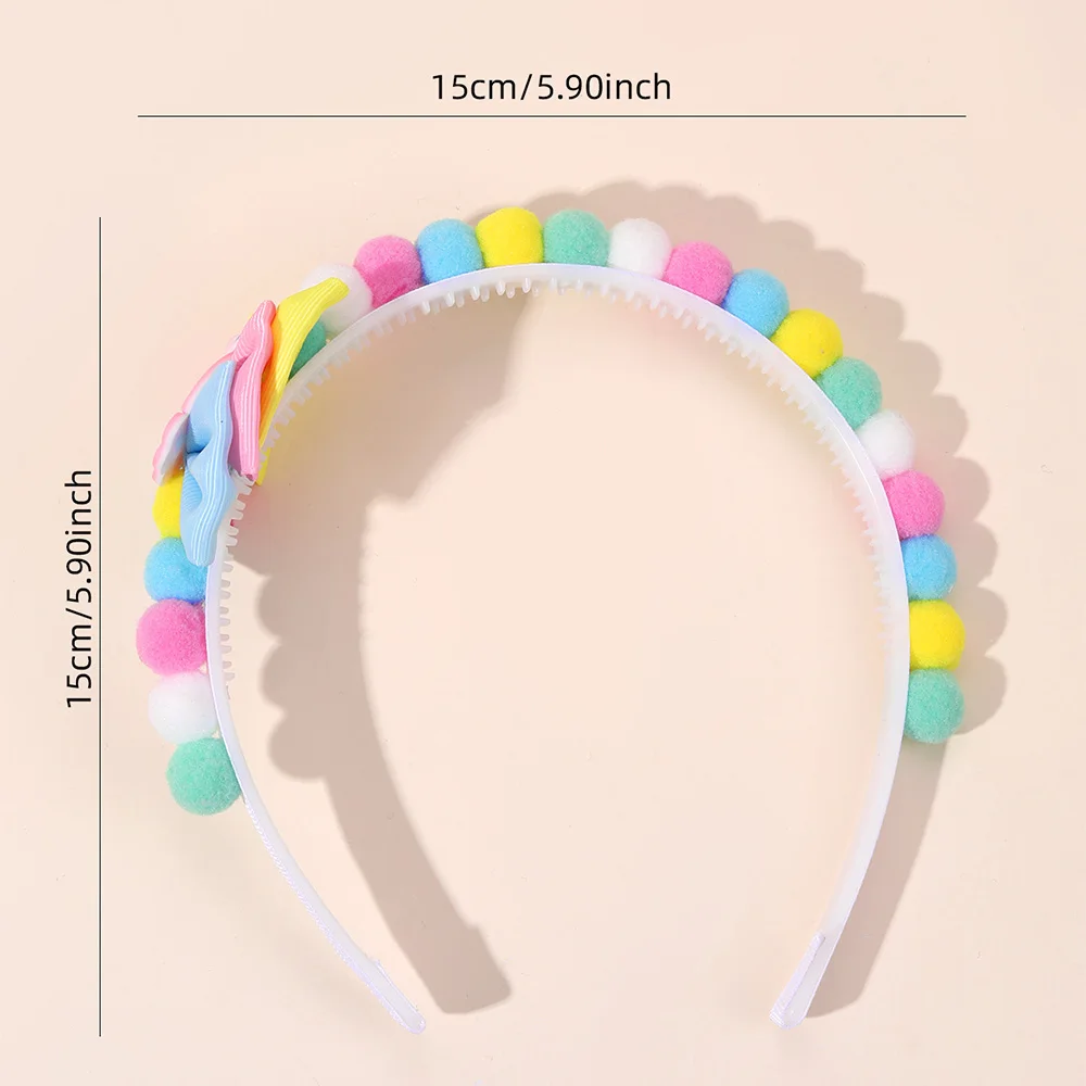 2Pcs Rabbit Fur Ball Headband Cute Rainbow Cartoon Unicorn Bow Hair Bands For Girls Children Kids Diadem Headdress Accessories