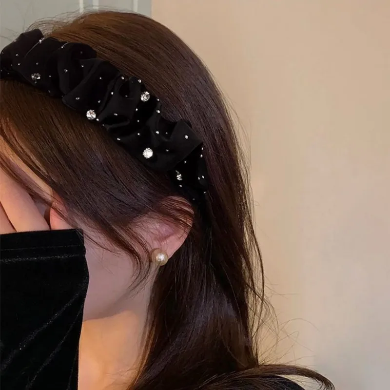 Gypsophila Pleated Headband Elegant Rhinestone Hair Accessories For Women