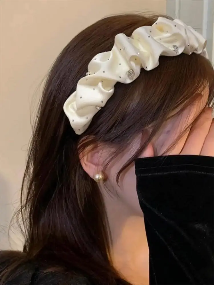 Gypsophila Pleated Headband Elegant Rhinestone Hair Accessories For Women