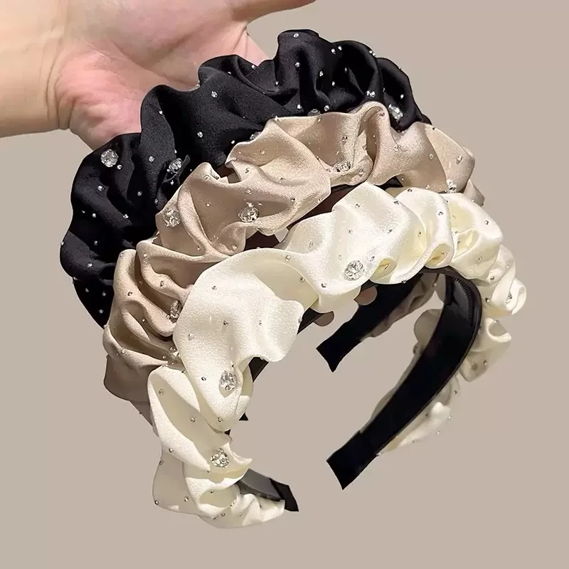 Gypsophila Pleated Headband Elegant Rhinestone Hair Accessories For Women