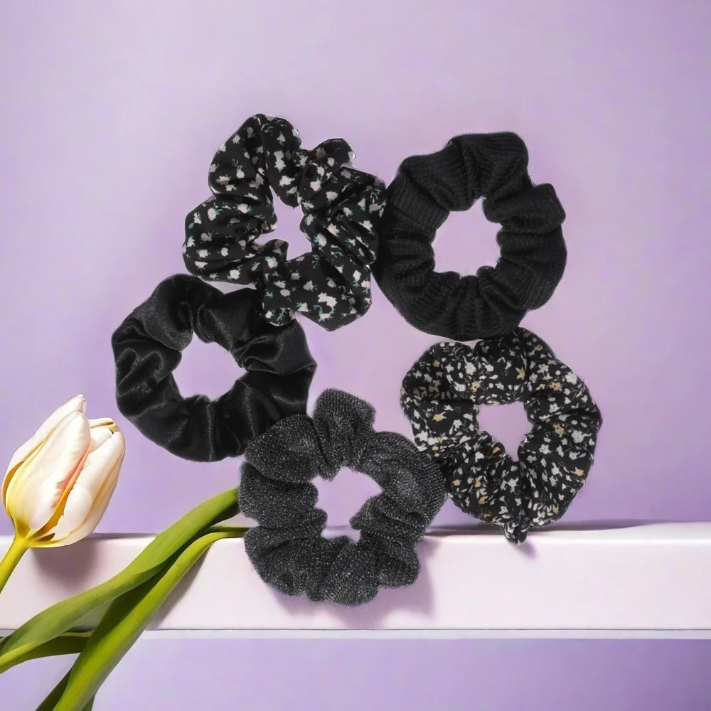 5pcs/lot Scrunchies Hair Elastic Scrunchy Ties Ropes for Ponytail Holders Floral No crease Pink Leopard Cute Purple