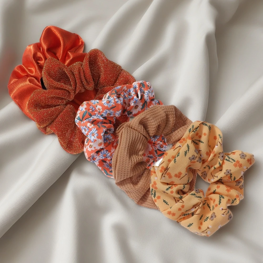 5pcs/lot Scrunchies Hair Elastic Scrunchy Ties Ropes for Ponytail Holders Floral No crease Pink Leopard Cute Purple