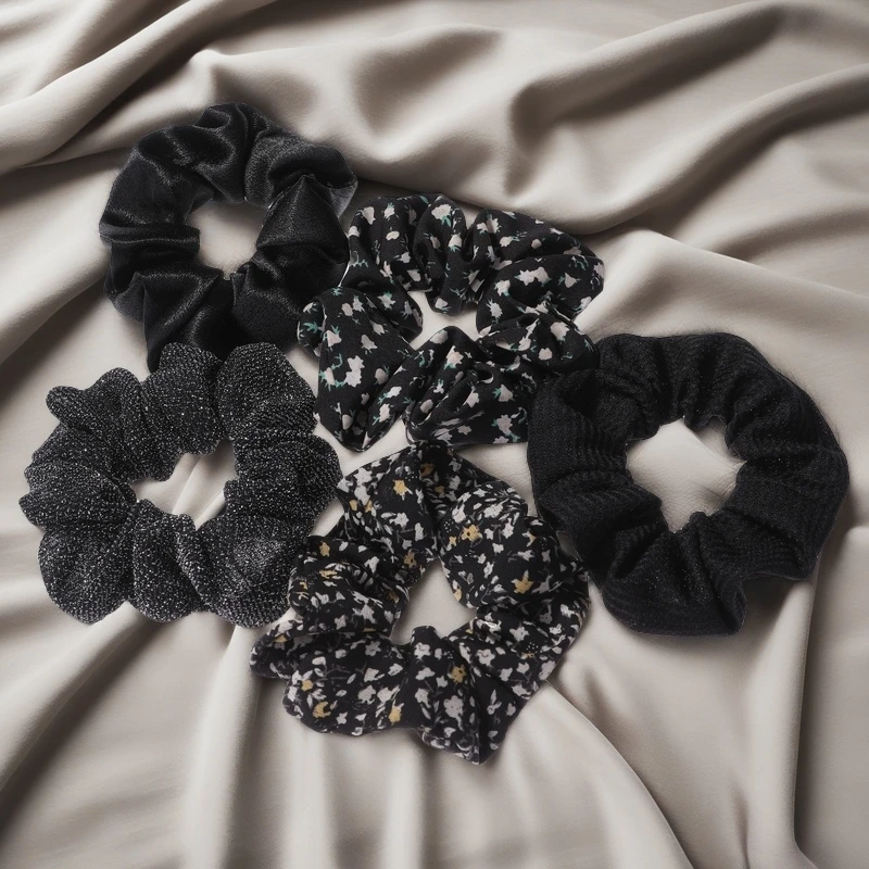 5pcs/lot Scrunchies Hair Elastic Scrunchy Ties Ropes for Ponytail Holders Floral No crease Pink Leopard Cute Purple