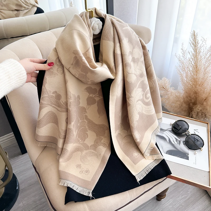 New 2025 Women Fashion Brand lotus Scarf Luxury Autumn Winter Warm Shawls Print Scarve Pashmina Mujer Femme Foulard Bufanda