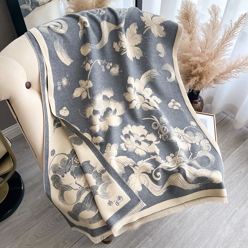 New 2025 Women Fashion Brand lotus Scarf Luxury Autumn Winter Warm Shawls Print Scarve Pashmina Mujer Femme Foulard Bufanda