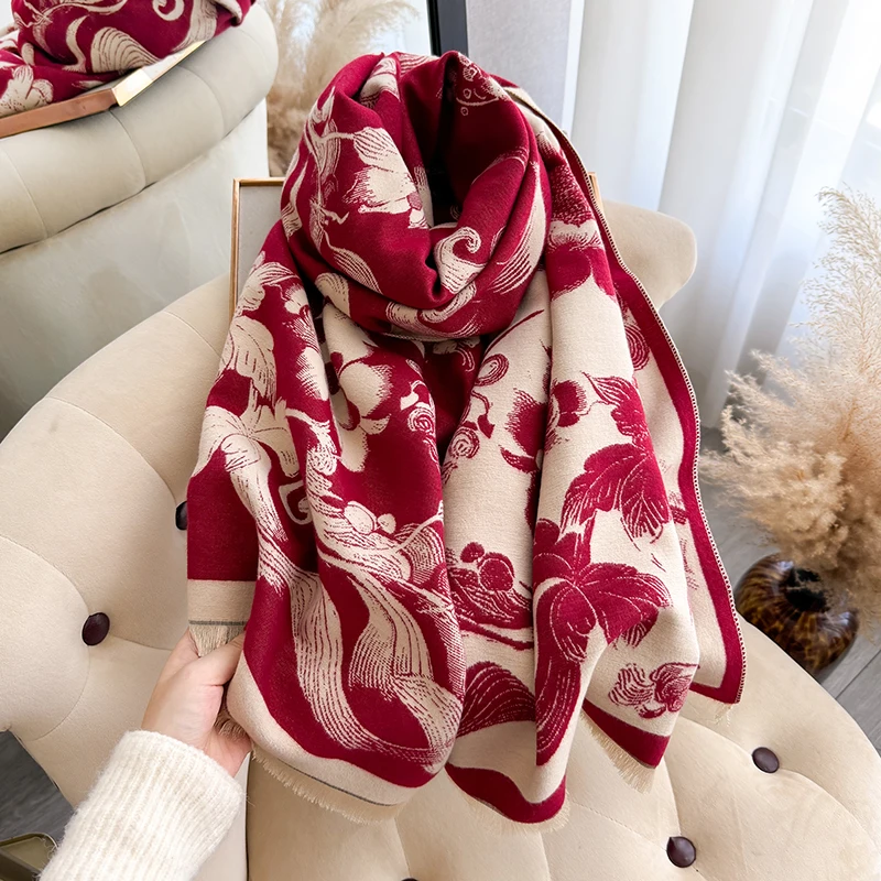 New 2025 Women Fashion Brand lotus Scarf Luxury Autumn Winter Warm Shawls Print Scarve Pashmina Mujer Femme Foulard Bufanda