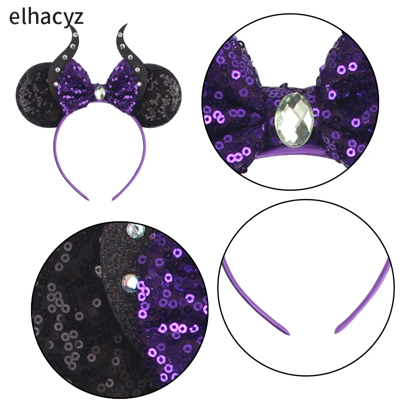 Disney Maleficent Headbands Kids Cosplay Horns of Witch Bow Hair Accessories Women Mickey Ears Hairband Girls For Festival Party