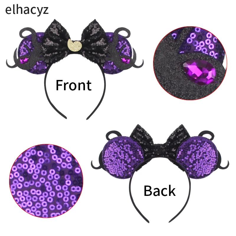 Disney Maleficent Headbands Kids Cosplay Horns of Witch Bow Hair Accessories Women Mickey Ears Hairband Girls For Festival Party