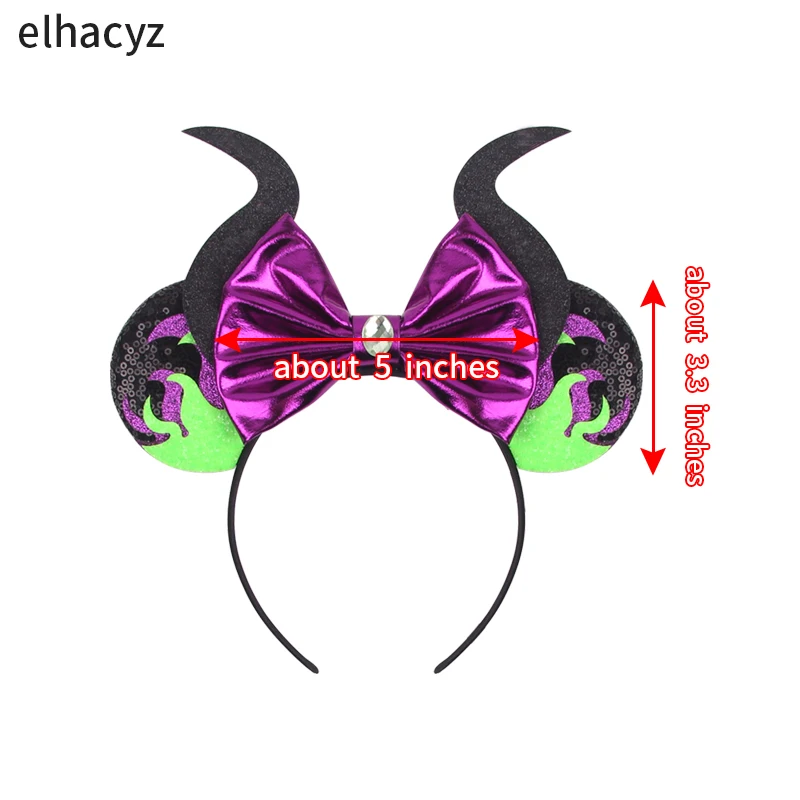 Disney Maleficent Headbands Kids Cosplay Horns of Witch Bow Hair Accessories Women Mickey Ears Hairband Girls For Festival Party