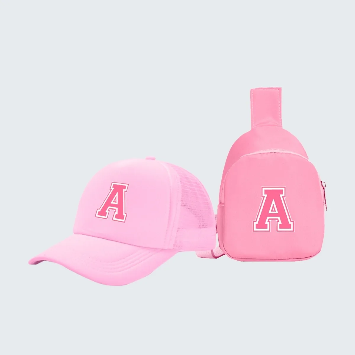 2pcs children's 26-letter printed truck driver hat and chest bag set, lightweight all-in-one visor, suitable for girls' daily