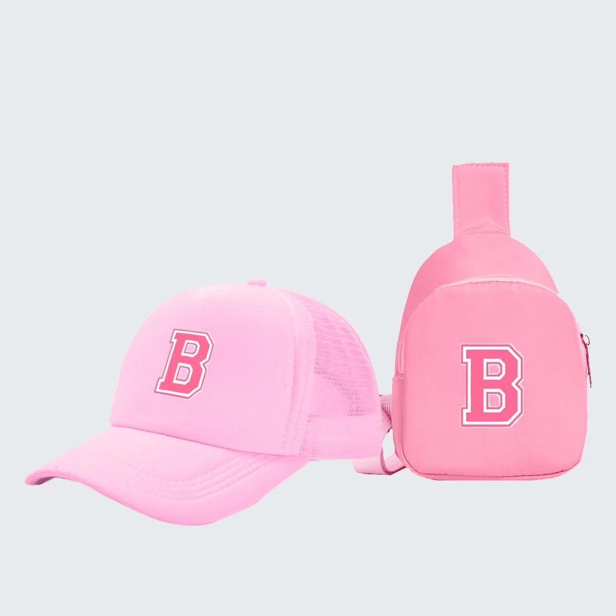 2pcs children's 26-letter printed truck driver hat and chest bag set, lightweight all-in-one visor, suitable for girls' daily