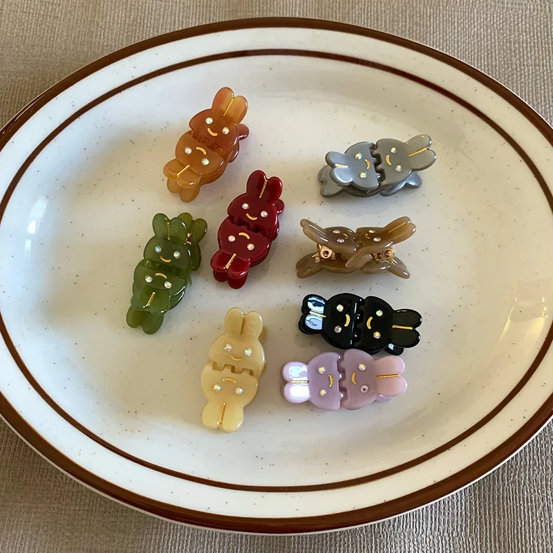 2pcs/set Acetate Mini Hair Claw Clip Small Size Cute Sweet Rabbit Animal Geometric Hair Clips Side Pins Women Hair Accessories