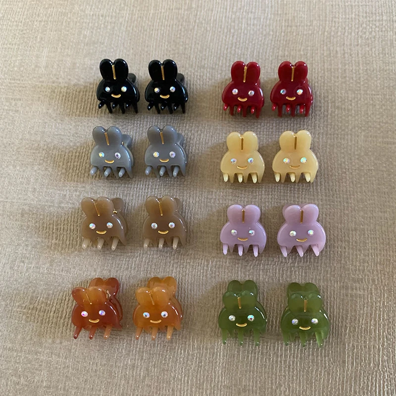 2pcs/set Acetate Mini Hair Claw Clip Small Size Cute Sweet Rabbit Animal Geometric Hair Clips Side Pins Women Hair Accessories