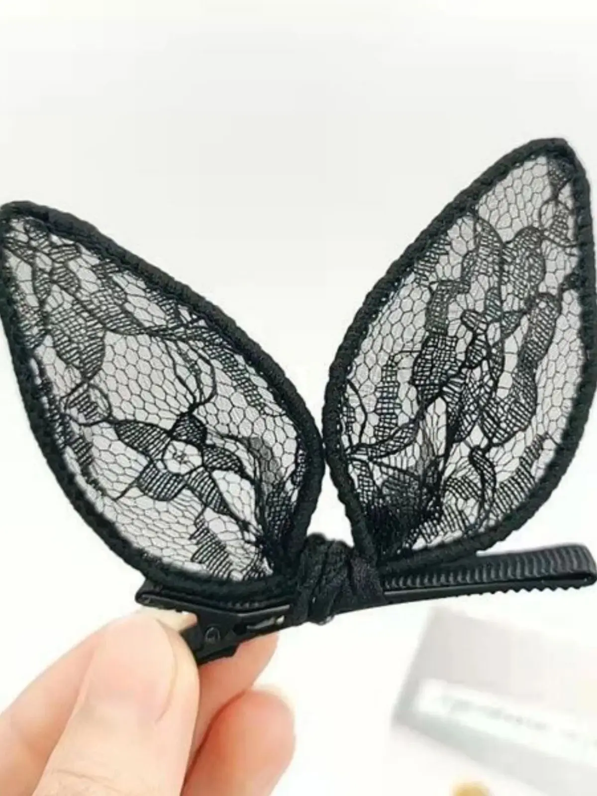 2PCS Black Rabbit Ears Broken Hair Clip Fashion Bangs Side Duckbill Clip Headdress Hundreds of Ribbon One Word Clip Hair Card