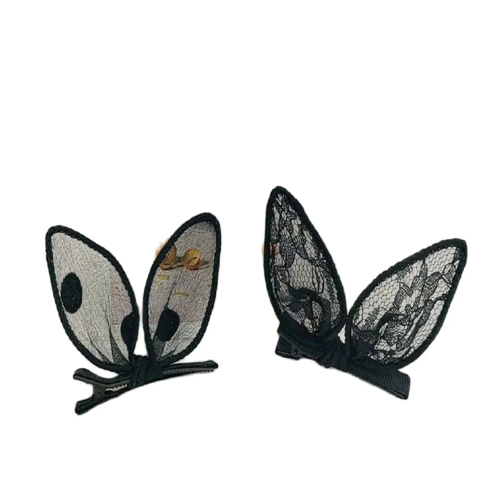 2PCS Black Rabbit Ears Broken Hair Clip Fashion Bangs Side Duckbill Clip Headdress Hundreds of Ribbon One Word Clip Hair Card