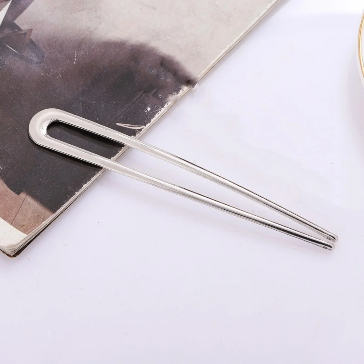 15cm U-Shaped Hair Fork Elegant Golden Silver-color Alloy Long Thick Hair French Hairpin Stick Women Girls Hair Accessories