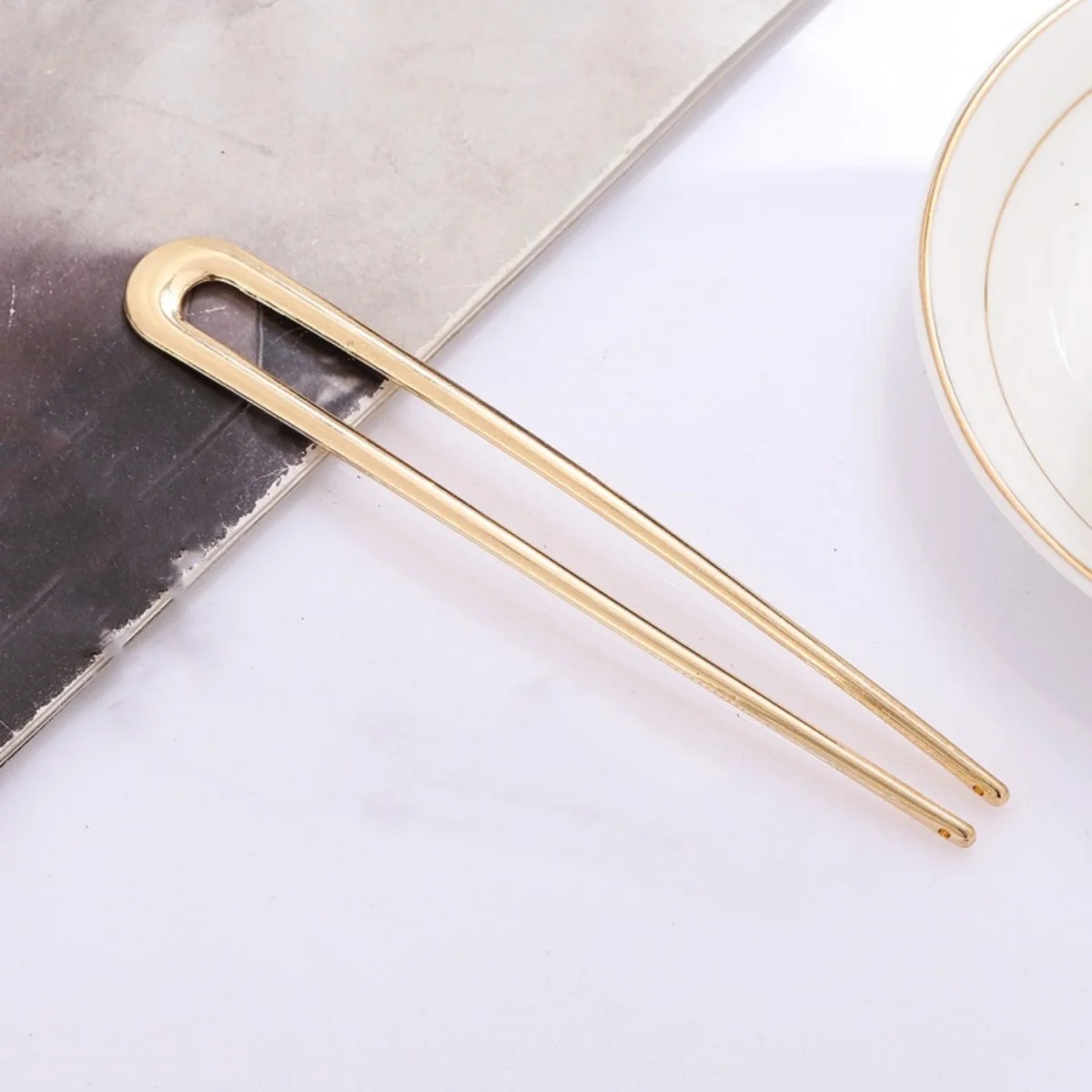 15cm U-Shaped Hair Fork Elegant Golden Silver-color Alloy Long Thick Hair French Hairpin Stick Women Girls Hair Accessories