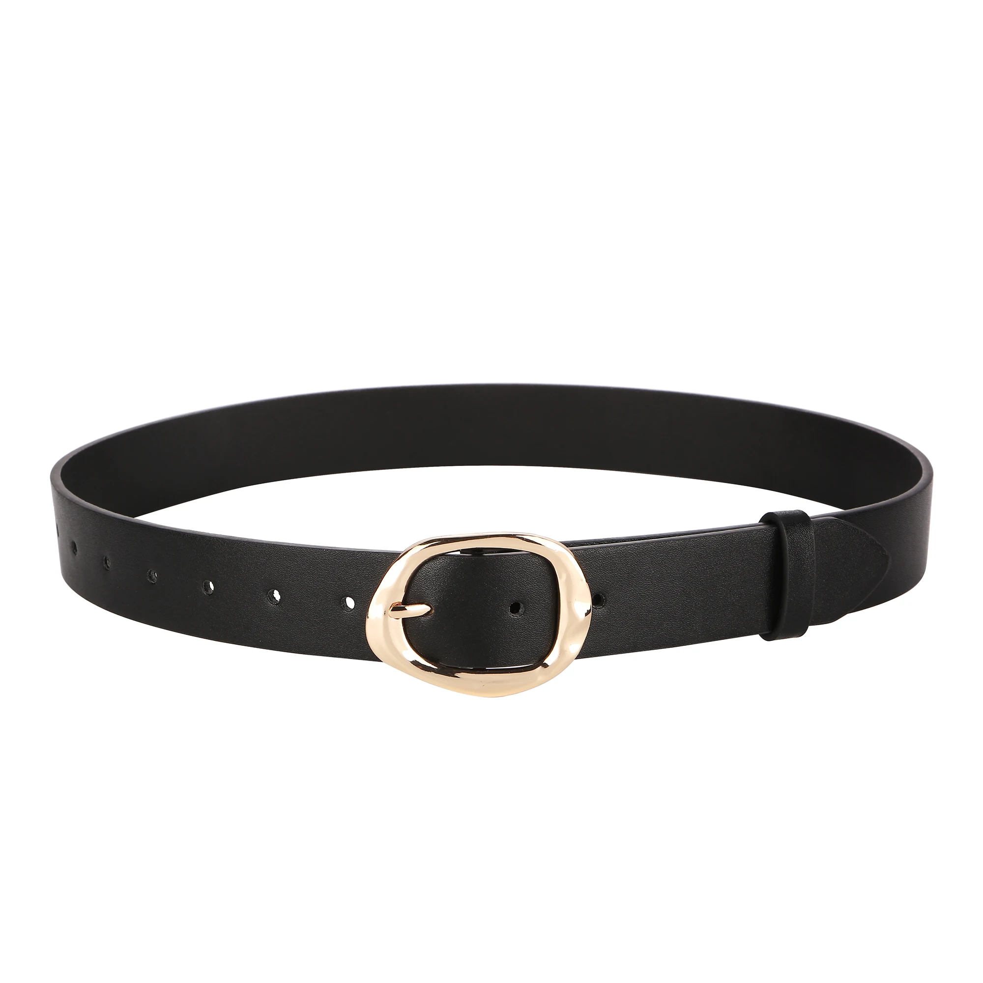Women's Fashion Wide PU Leather Belt 3.3cm with Metal Geometric Pin Buckle Retro Style Waist Belt for Jeans Pants and Skirts