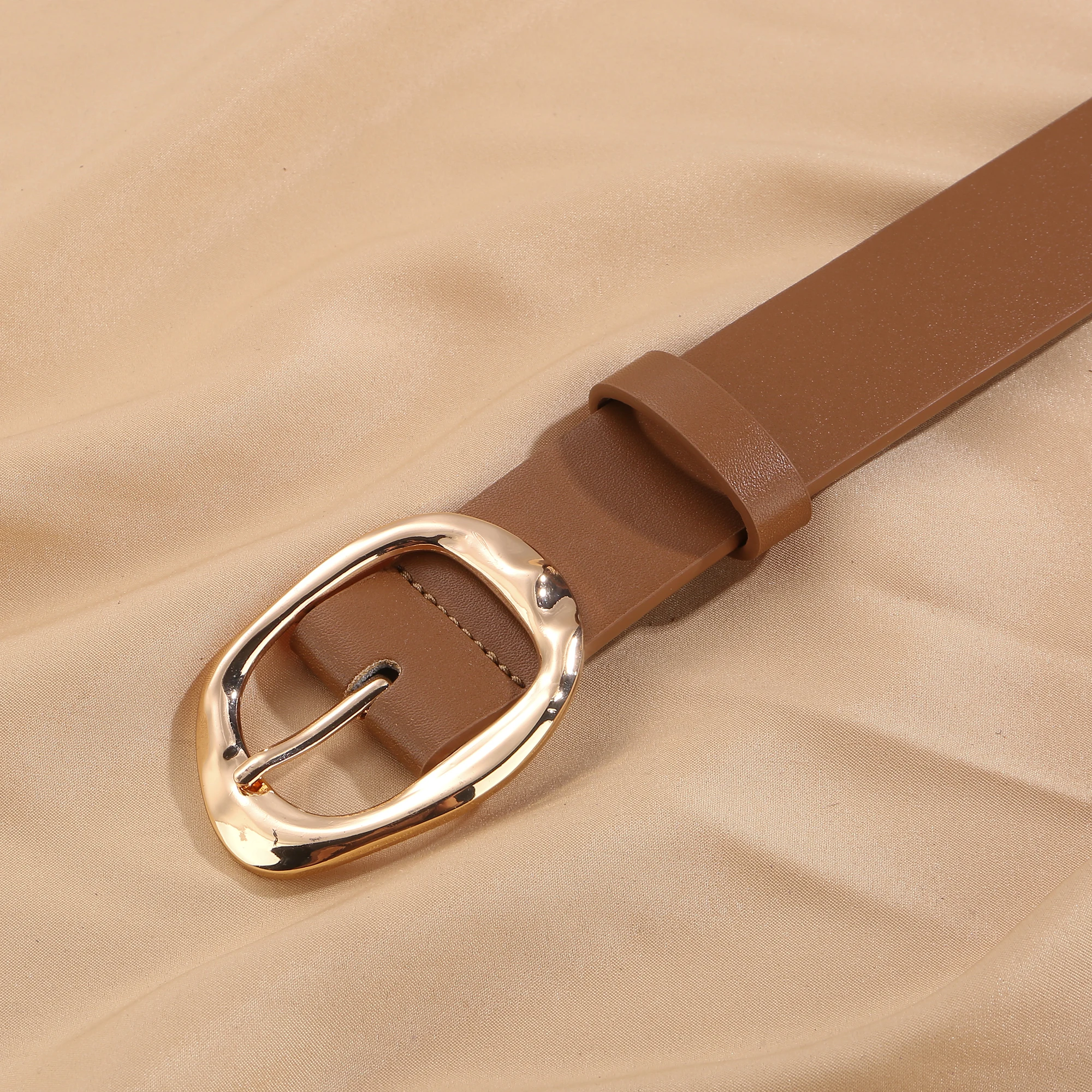 Women's Fashion Wide PU Leather Belt 3.3cm with Metal Geometric Pin Buckle Retro Style Waist Belt for Jeans Pants and Skirts