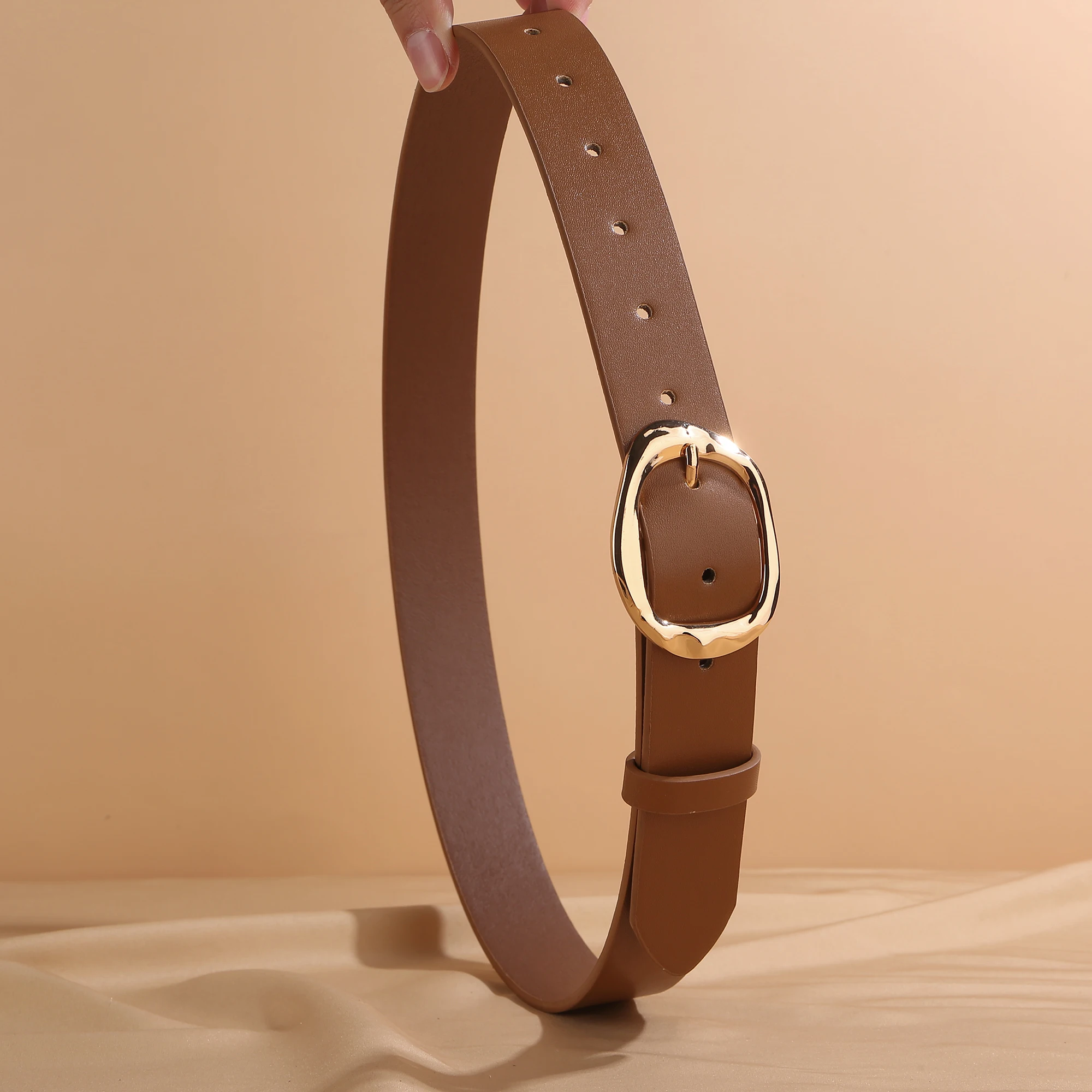 Women's Fashion Wide PU Leather Belt 3.3cm with Metal Geometric Pin Buckle Retro Style Waist Belt for Jeans Pants and Skirts