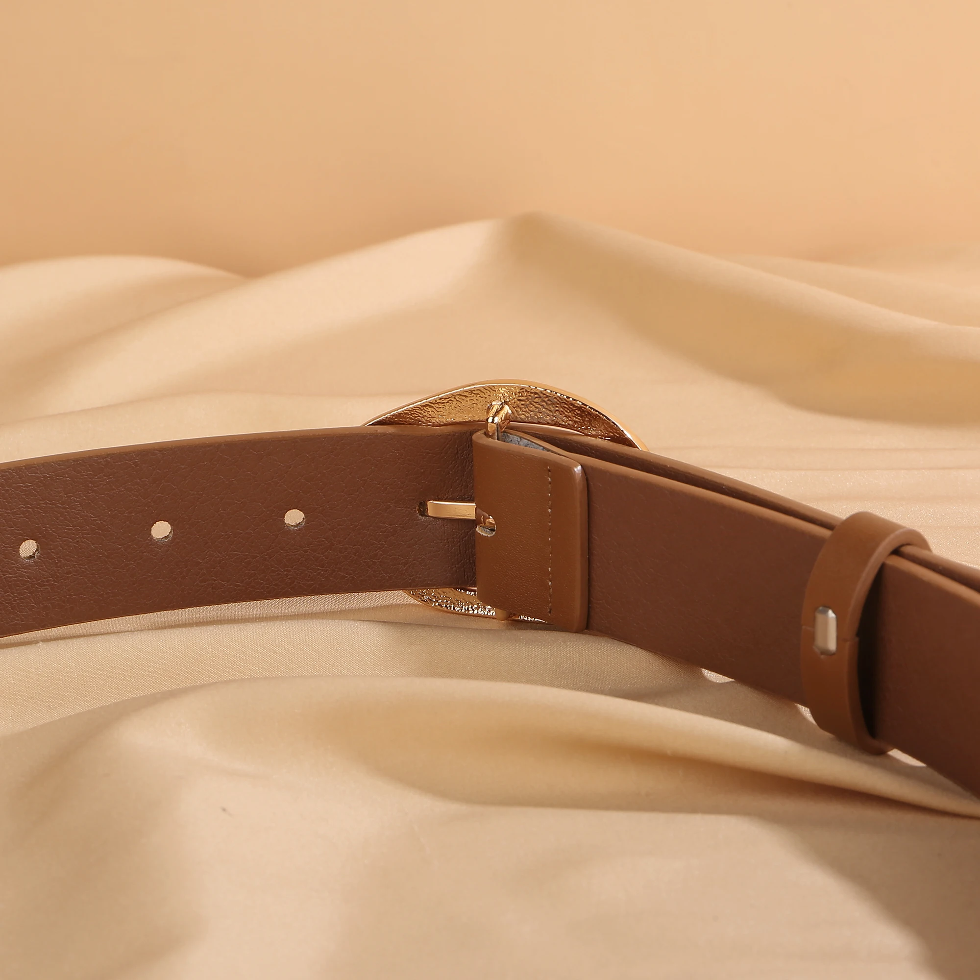 Women's Fashion Wide PU Leather Belt 3.3cm with Metal Geometric Pin Buckle Retro Style Waist Belt for Jeans Pants and Skirts