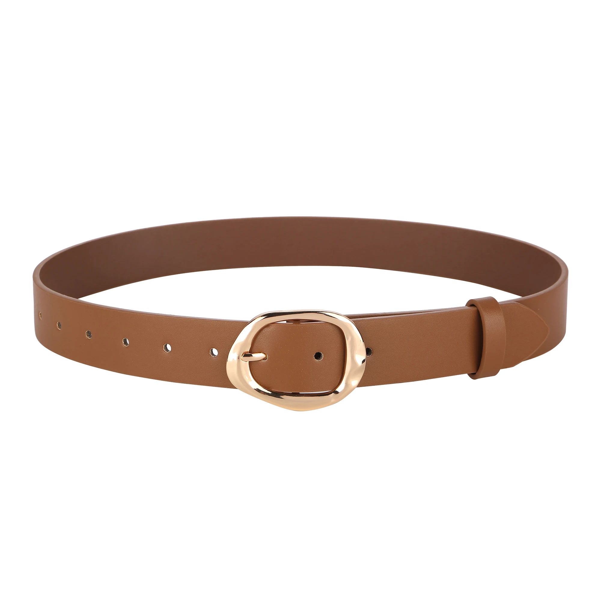 Women's Fashion Wide PU Leather Belt 3.3cm with Metal Geometric Pin Buckle Retro Style Waist Belt for Jeans Pants and Skirts
