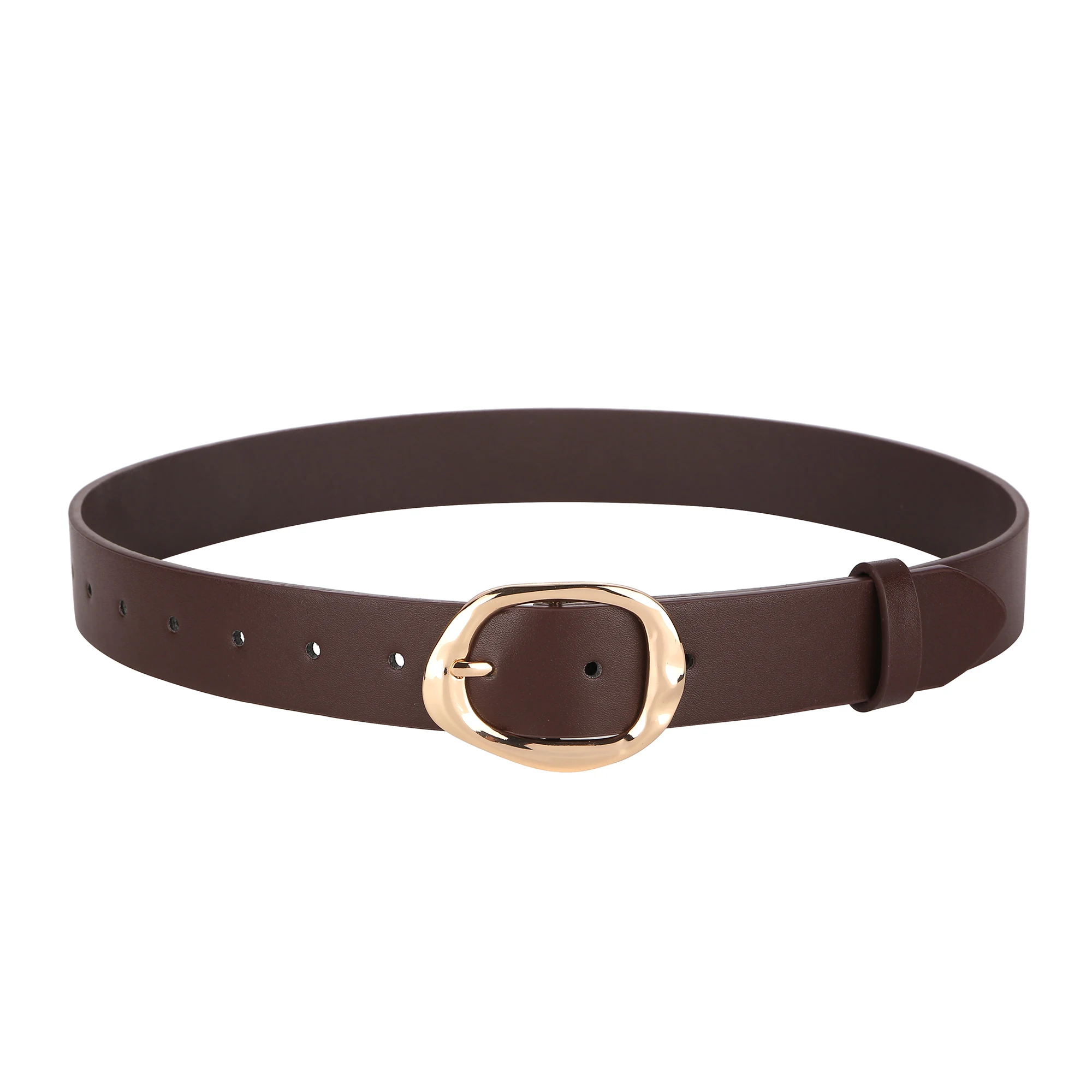 Women's Fashion Wide PU Leather Belt 3.3cm with Metal Geometric Pin Buckle Retro Style Waist Belt for Jeans Pants and Skirts