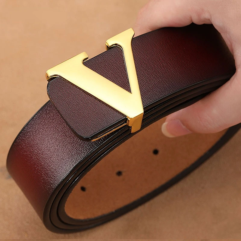 New Retro Smooth Buckle Belt Men's Oversized Leather Pure Cowhide Letter Belt Designer Belts Men High Quality