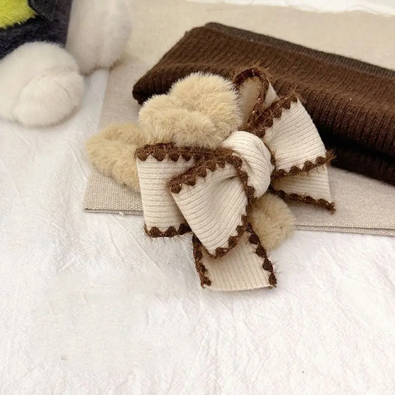 1pc Autumn and Winter Bow Plush Retro Grasp Clip Meilad Exquisite Premium Shark Clip Temperament Hair Clip Accessories