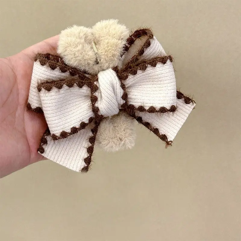 1pc Autumn and Winter Bow Plush Retro Grasp Clip Meilad Exquisite Premium Shark Clip Temperament Hair Clip Accessories