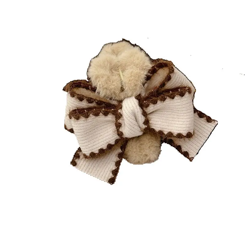 1pc Autumn and Winter Bow Plush Retro Grasp Clip Meilad Exquisite Premium Shark Clip Temperament Hair Clip Accessories