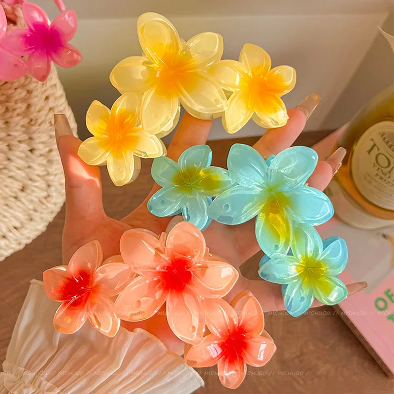 1/2pcs Fashion Gradient Egg Flower Hair Claws Clip For Women Sweet Acrylic Girls Hairpins Headwear Hair Accessorie