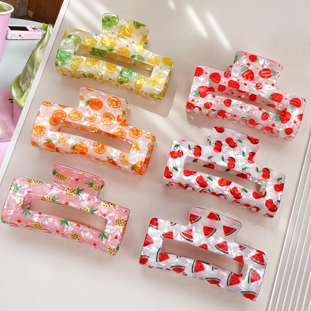 1pc acrylic fresh fruit square hollow hair clip, suitable for thick hair half-up hairstyles shark clips hair accessories