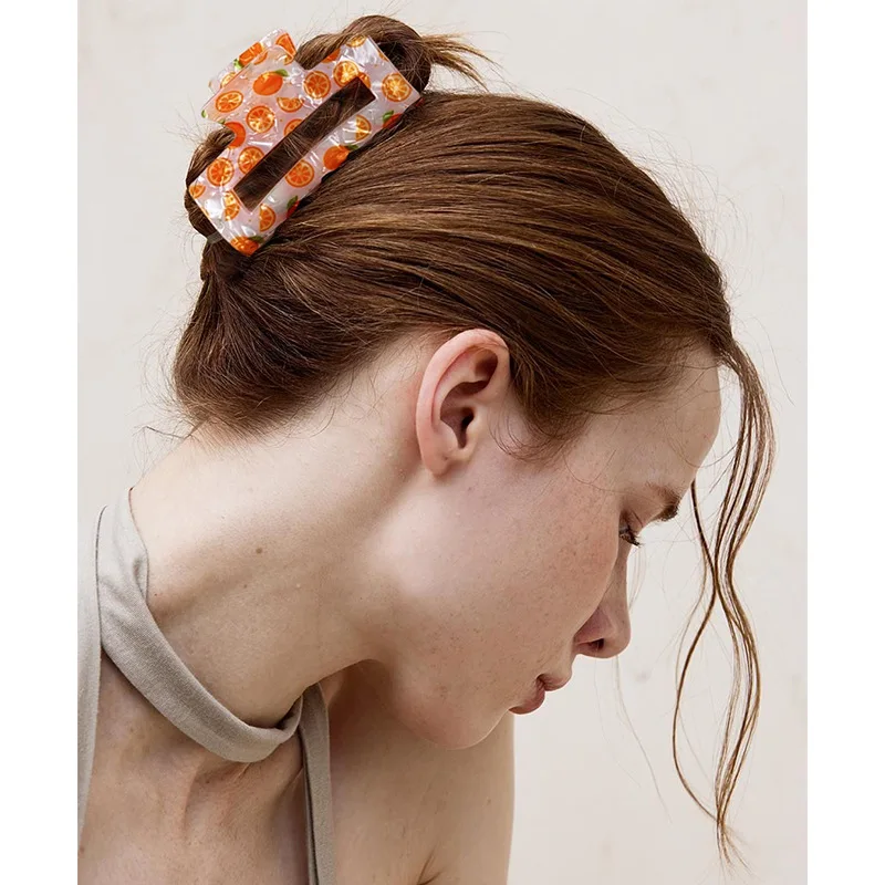 1pc acrylic fresh fruit square hollow hair clip, suitable for thick hair half-up hairstyles shark clips hair accessories