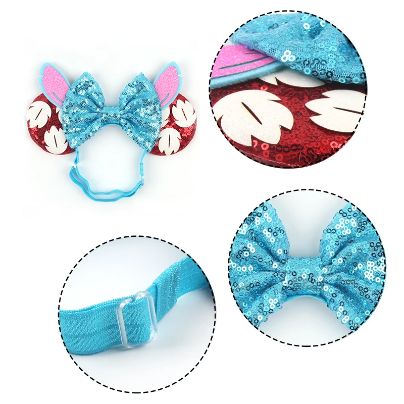 3.3"Cute Cartoon Mouse Ear Elastic Headbands Fashion Glitter Adjusted Hairband Baby DIY Hair Accessories Festival Trip Party