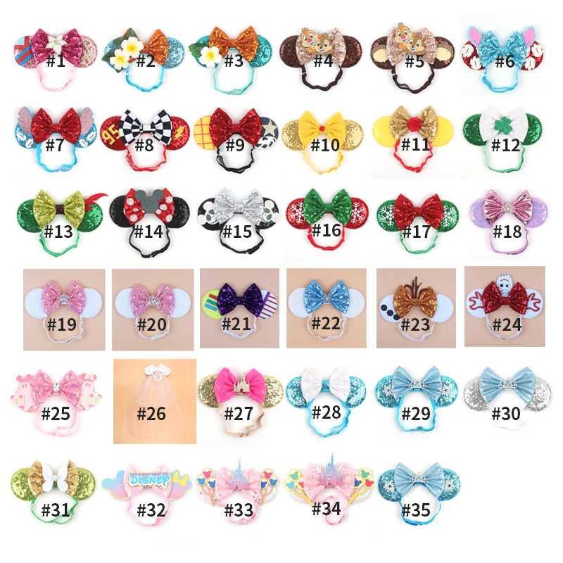 3.3"Cute Cartoon Mouse Ear Elastic Headbands Fashion Glitter Adjusted Hairband Baby DIY Hair Accessories Festival Trip Party