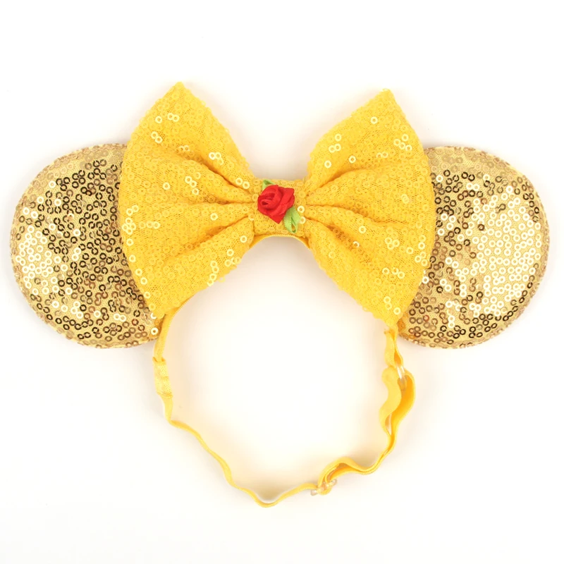 3.3"Cute Cartoon Mouse Ear Elastic Headbands Fashion Glitter Adjusted Hairband Baby DIY Hair Accessories Festival Trip Party