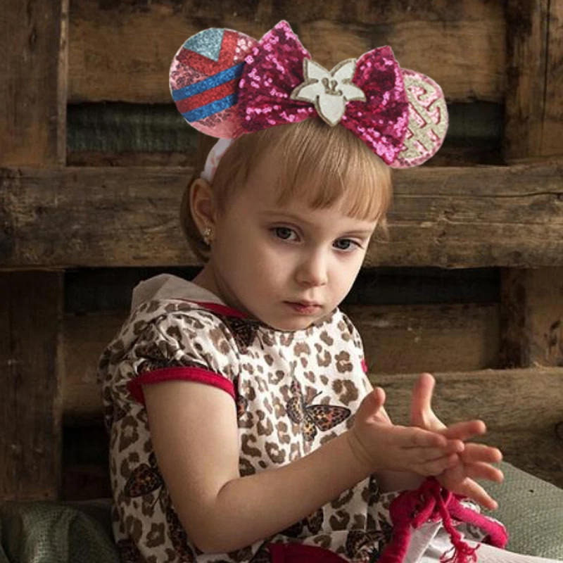 3.3"Cute Cartoon Mouse Ear Elastic Headbands Fashion Glitter Adjusted Hairband Baby DIY Hair Accessories Festival Trip Party