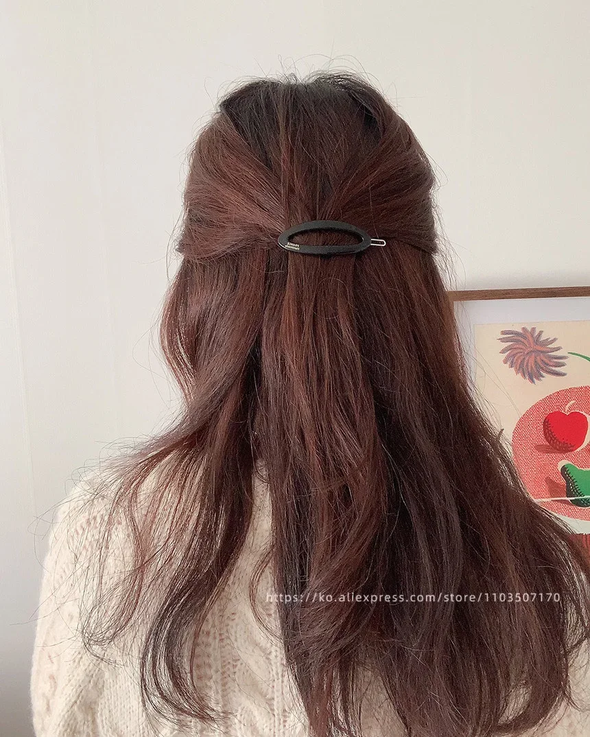 South Korean FRANCE hollow out oval temperament bangs clip small black broken hair side clip top clip hair accessories
