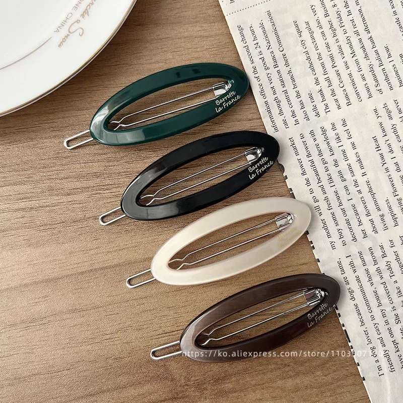 South Korean FRANCE hollow out oval temperament bangs clip small black broken hair side clip top clip hair accessories